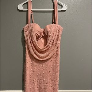 NWT Oh Polly Low Cowl neck Embellished Mini Dress in the color rose
